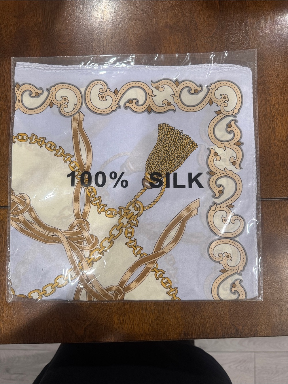 Silk Scarf in Cream & Gold - 100% Silk